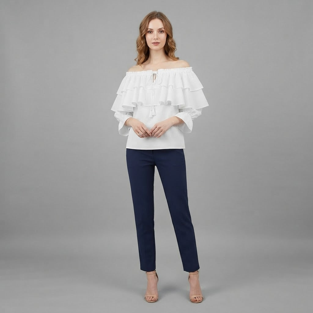 Blusa con volant e spalle scoperte | Maglia a maniche lunghe da donna
