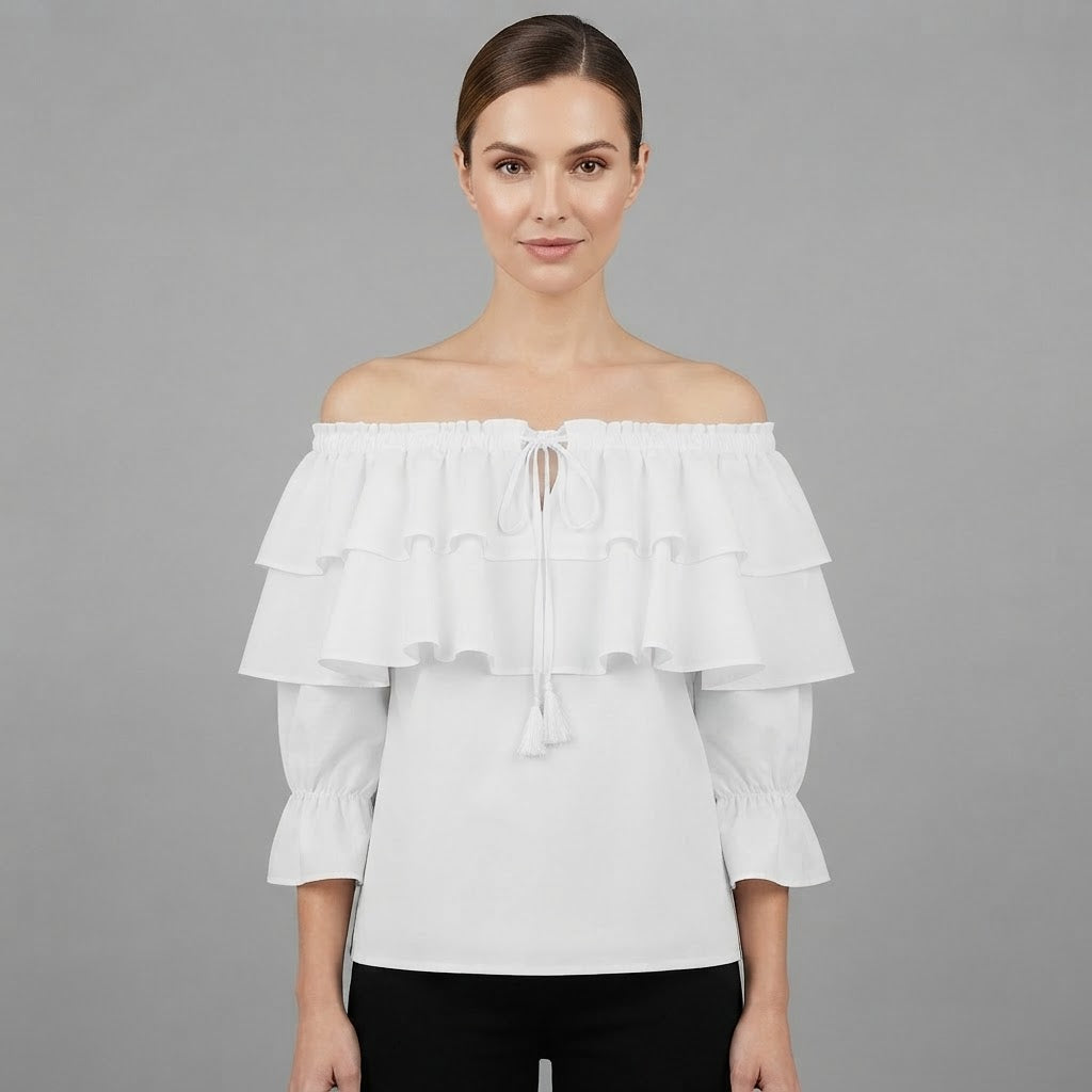 Blusa con volant e spalle scoperte | Maglia a maniche lunghe da donna