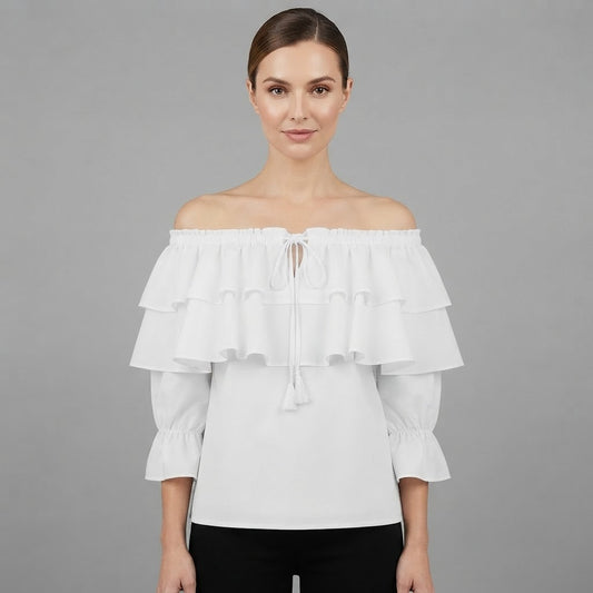 Blusa con volant e spalle scoperte | Maglia a maniche lunghe da donna