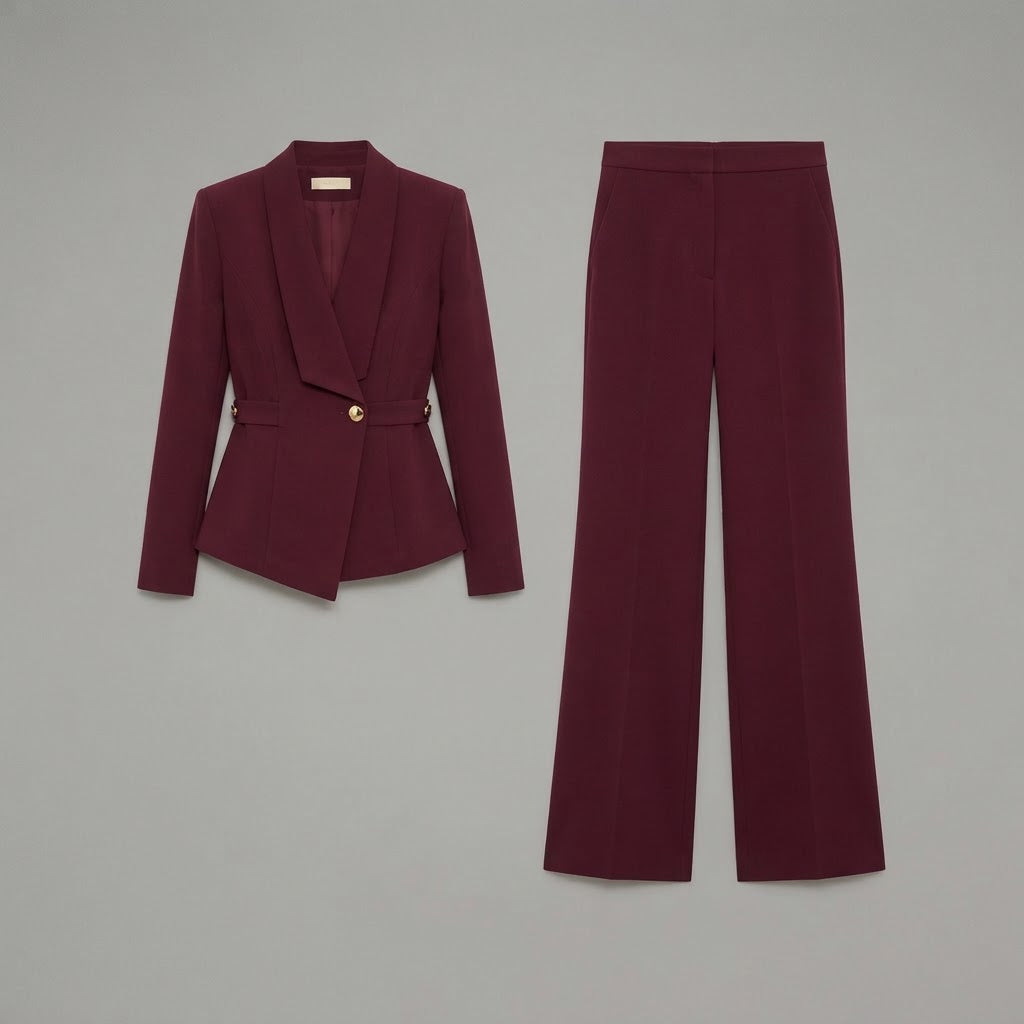 Completo da donna: maglia a maniche lunghe con scollo a V e pantaloni a gamba larga