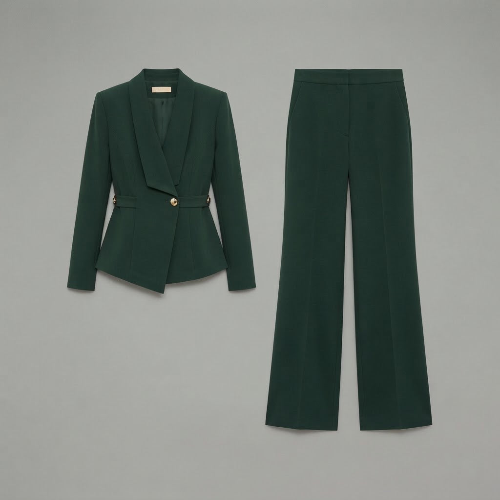 Completo da donna: maglia a maniche lunghe con scollo a V e pantaloni a gamba larga