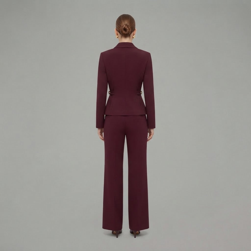 Completo da donna: maglia a maniche lunghe con scollo a V e pantaloni a gamba larga