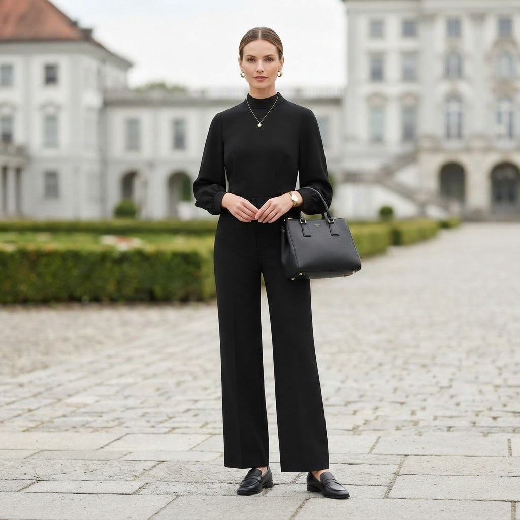 Completo da donna in due pezzi | Top a collo alto e pantaloni ampi