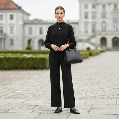 Completo da donna in due pezzi | Top a collo alto e pantaloni ampi