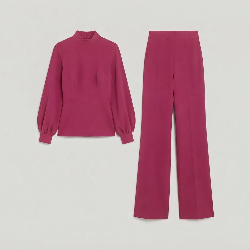 Completo da donna in due pezzi | Top a collo alto e pantaloni ampi